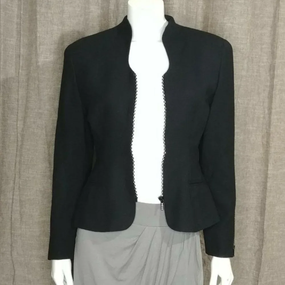 Christian Dior Women's Jacket Blazer Rhinestones Zipper In Black Size 6